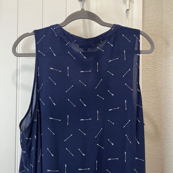 J For Justify Navy Blue Cream Arrows Print Sleeveless Button Up Dress Womens 2XL - Picture 8 of 10